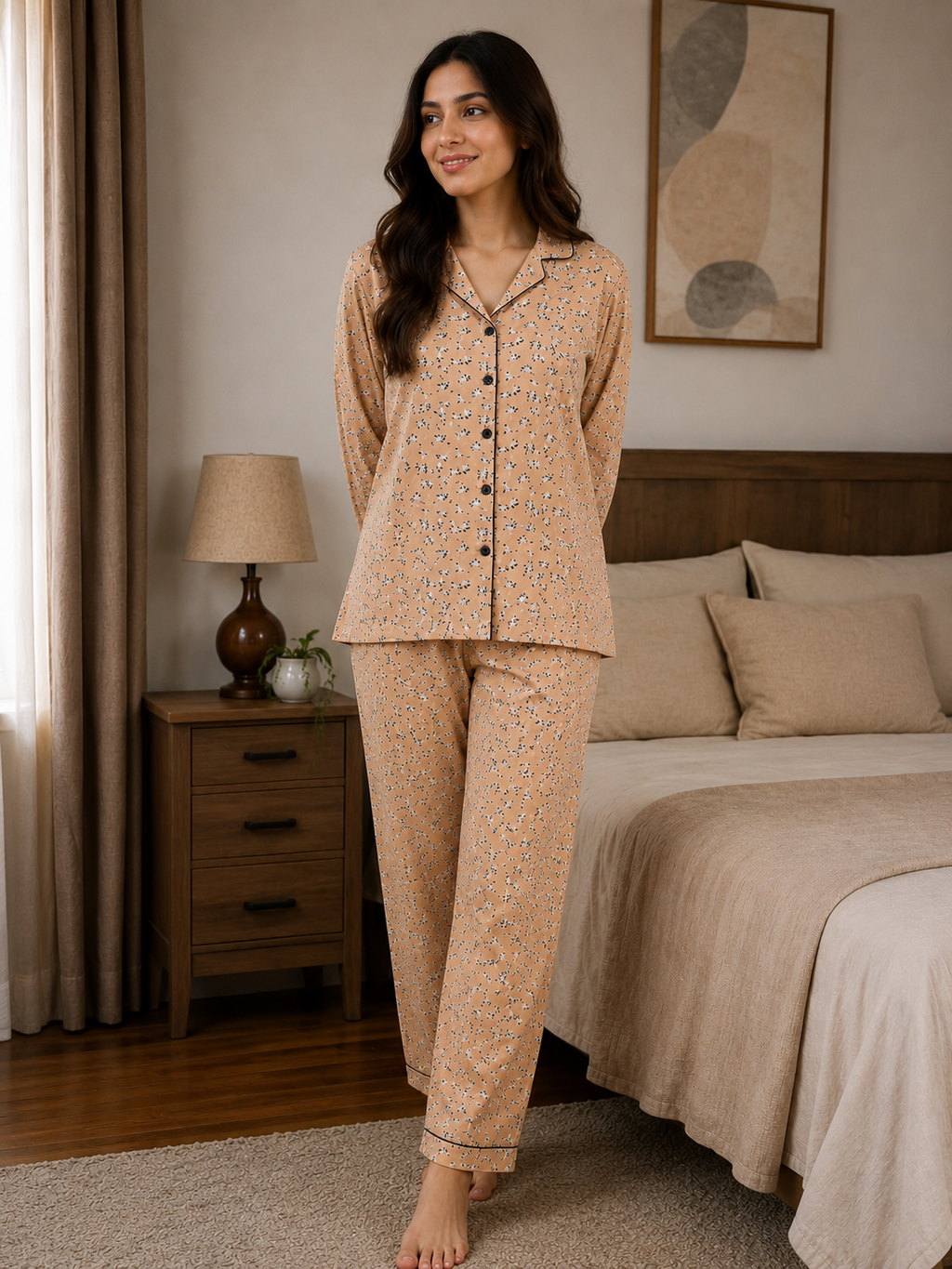 Women’s Peach Bloom Floral  Night Suit