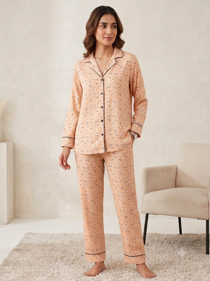 Women’s Peach Bloom Floral  Night Suit